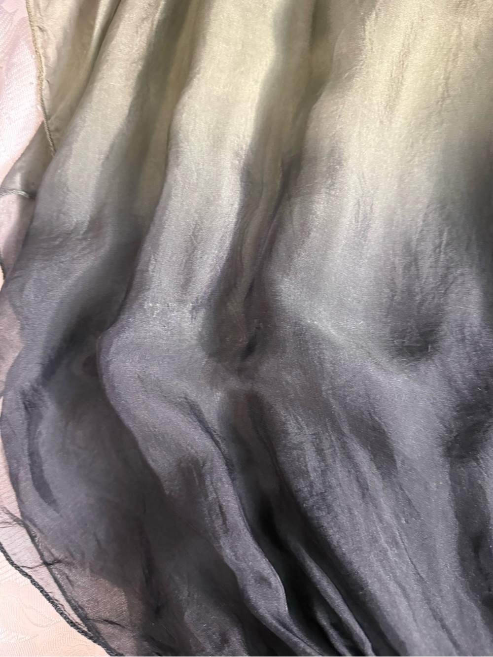 Giusy Made in Italy Silk Olive to Black Ombre Blouse Sheer Overlay Jersey Lined - Picture 8 of 13
